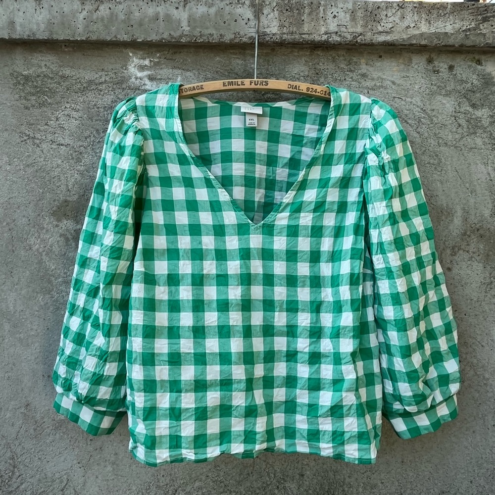 Gingham Puff Sleeve A New Day Blouse